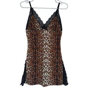Leopard Print Lace Trim Cami Nightgown By Avidlove Size S Brown & Black. NWT